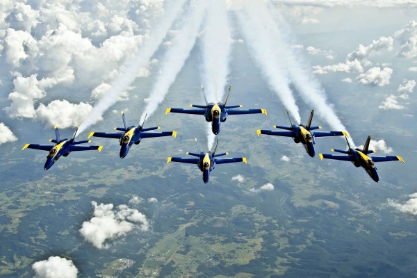 US Navy Flight Demonstration Squadron Blue Angels fly Delta Formation